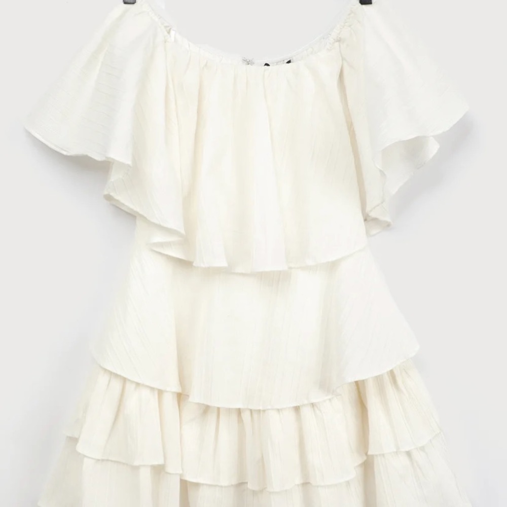 White Off-the-Shoulder Tiered Mini Dress